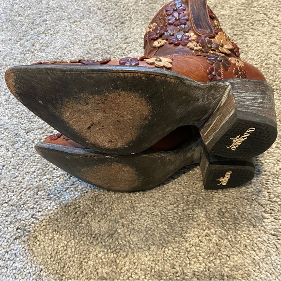 Old Gringo Hippy Dance Boots Burnished Leather 3D Appliquéd Studded Flowers 7.5B - Picture 9 of 16